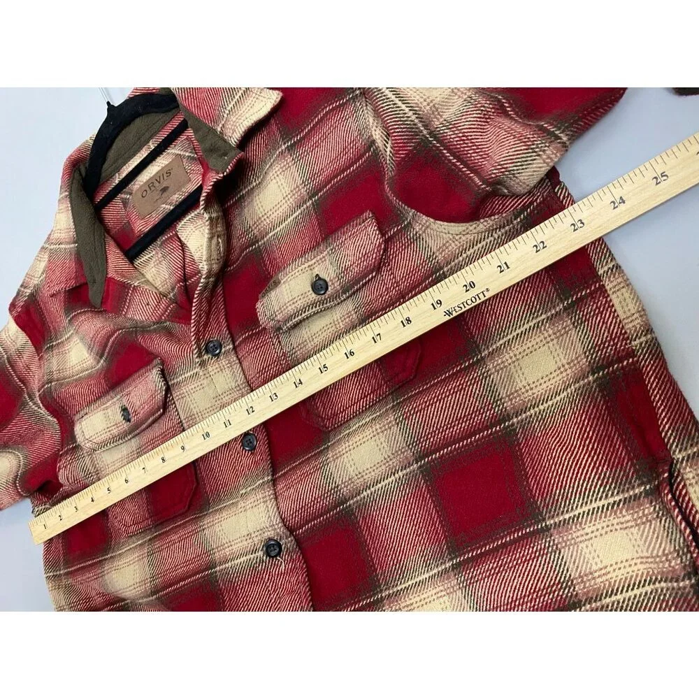 Orvis‎ Heavyweight Flannel Shirt Jacket Red Plaid Shacket Men size Large Pockets - Picture 11 of 12